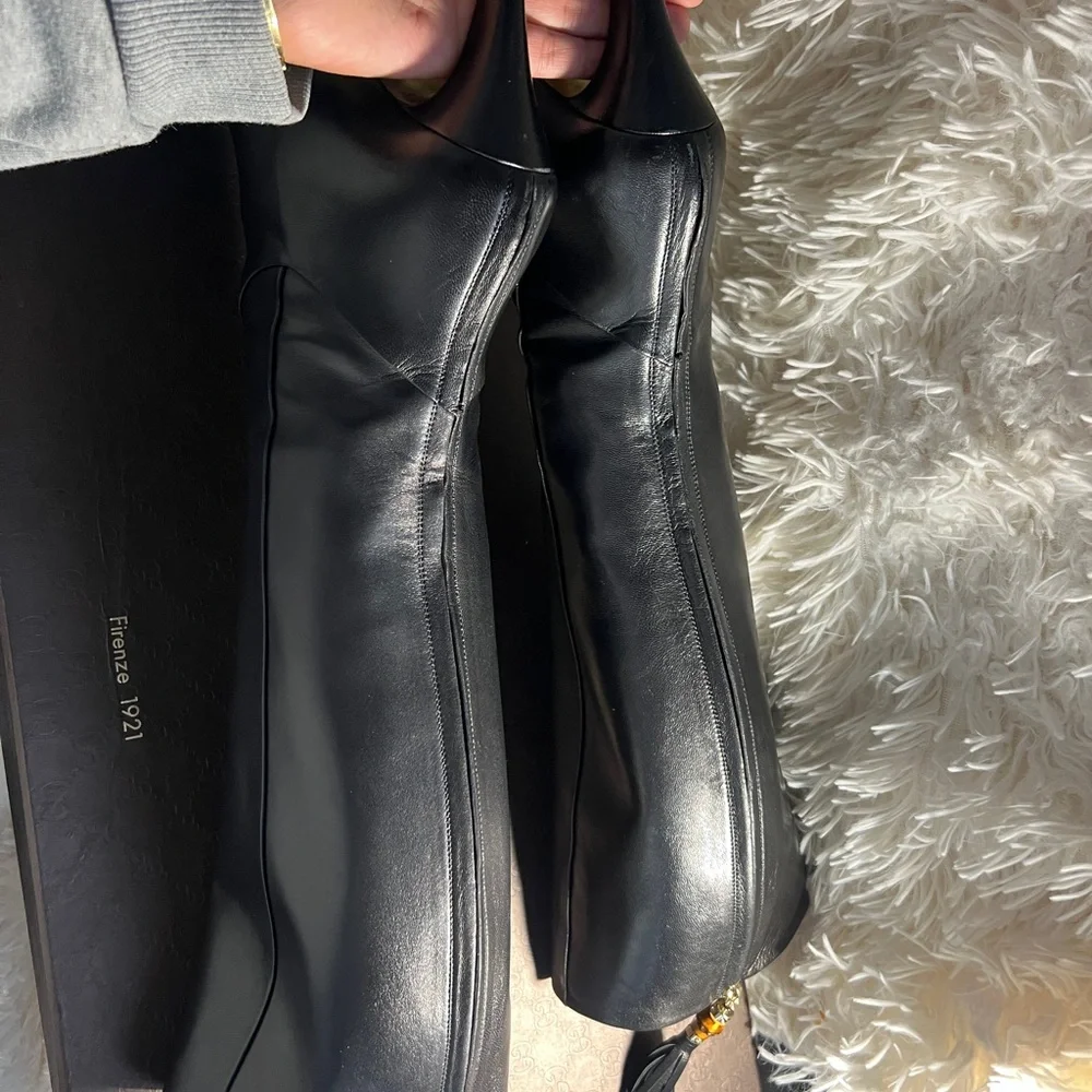Gucci Knee High Tassel Boot EU 37  US 7Black Leather High Heel Platform - Picture 8 of 16